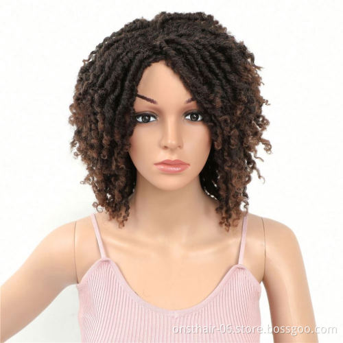 Soft Short Synthetic Wigs For Black Women 14 inch High Temperature Fiber Dreadlock Ombre Burg Crochet Twist Hair